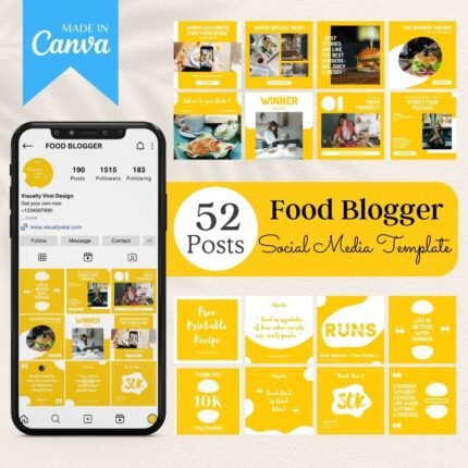 Food Blogger Social Media Templates for stunning and engaging content. Perfect for food bloggers, influencers, and culinary enthusiasts. Fully customizable in Canva for effortless style.