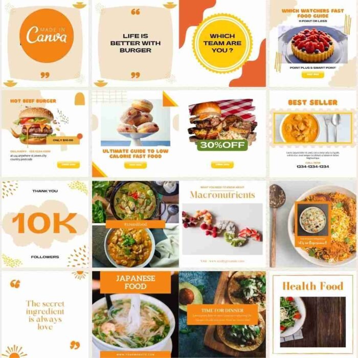 Variety of Food Blogger Social Media Canva Templates on Laptop