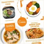 Variety of Food Blogger Social Media Canva Templates on Laptop