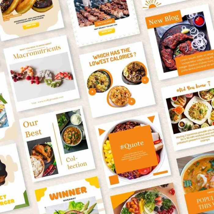 Variety of Food Blogger Social Media Canva Templates on Laptop