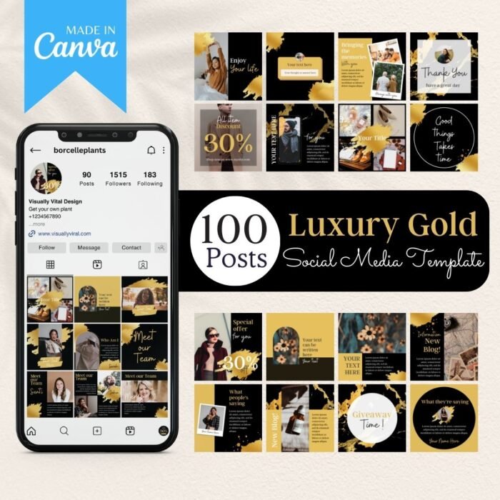 Black Gold Instagram Templates for Beauty Businesses, Bloggers, and Estheticians