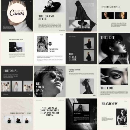 150 Bold Editorial Aesthetic Instagram Templates featuring customizable designs in neutral beige and grey, perfect for business owners and content creators