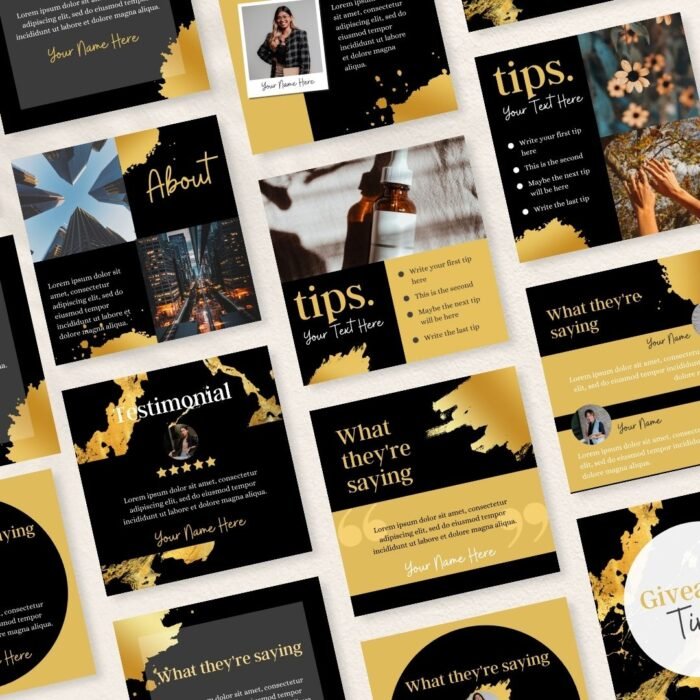 Black Gold Instagram Templates for Beauty Businesses