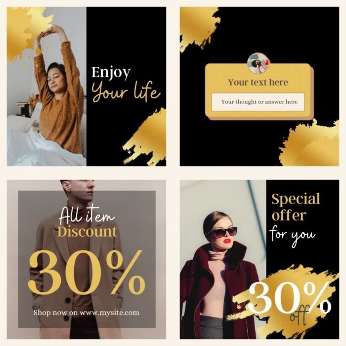 Black Gold Instagram Templates for Beauty Businesses