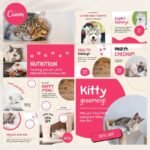 147 Pet Social Media Templates by Visually Viral. The image showcases a collection of professionally designed Instagram and Pinterest post templates, featuring adorable and engaging pet-themed graphics. The designs include a mix of text, image placeholders, and interactive elements, demonstrating versatility and appeal.